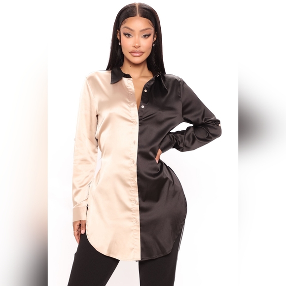 Fashion Nova Tops - Fashion nova two-tone satin shirt